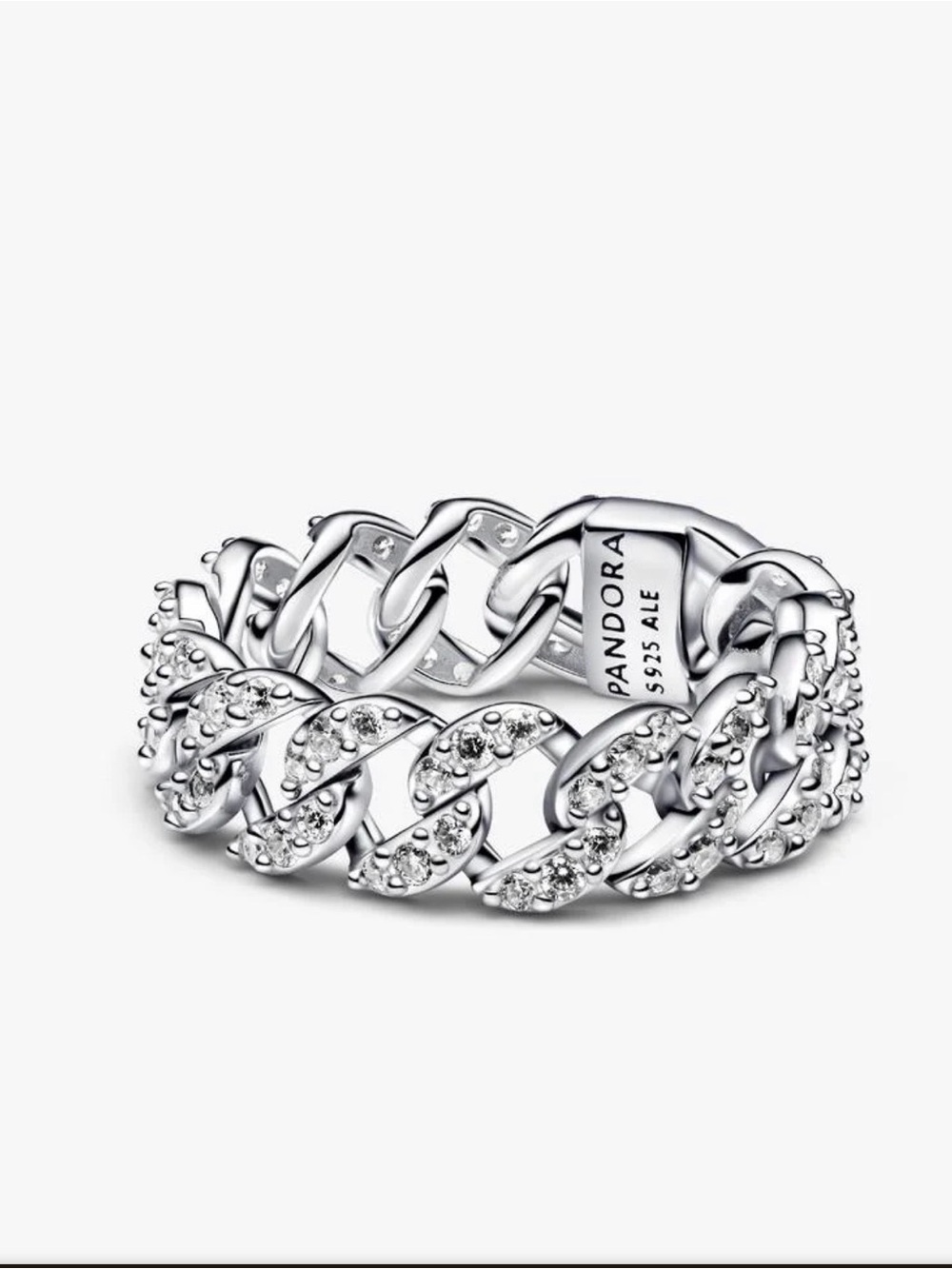 Pandora Silver Pavé Cuban Link Ring